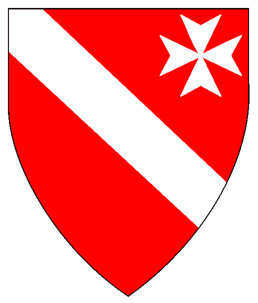 Gules, a bend and in sinister canton a Maltese cross argent.
