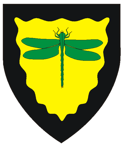 Or, a dragonfly vert within a bordure wavy sable. 