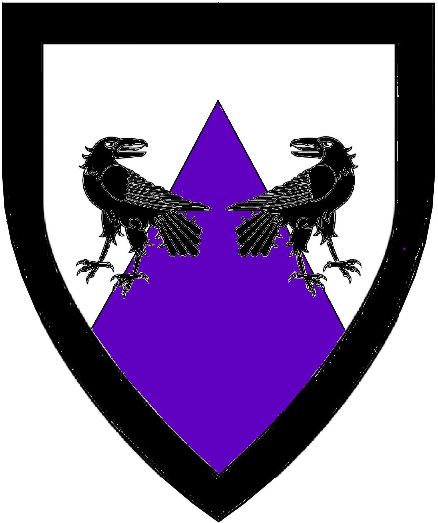 Per chevron argent and purpure, two ravens addorsed regardant within a bordure sable.
