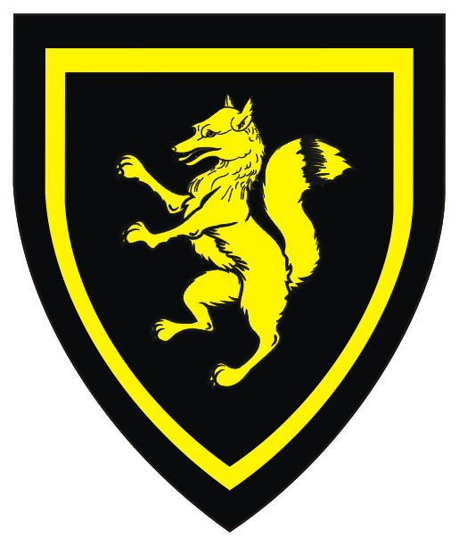 Sable, a fox rampant within an orle Or.