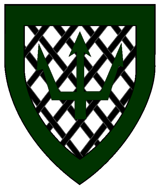 Argent fretty sable, a trident head and a bordure vert.