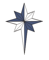 Fieldless, a compass star elongated to base quarterly azure and argent.